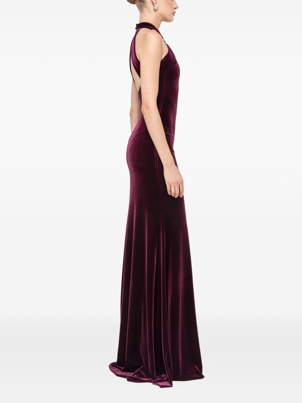 NISSA Abito lungo bordeaux con scollo all'americana
