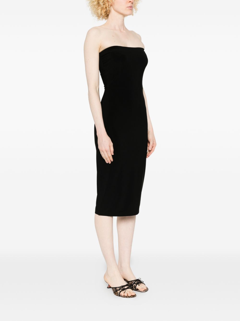 NORMA KAMALI Abito midi nero elasticizzato senza spalline