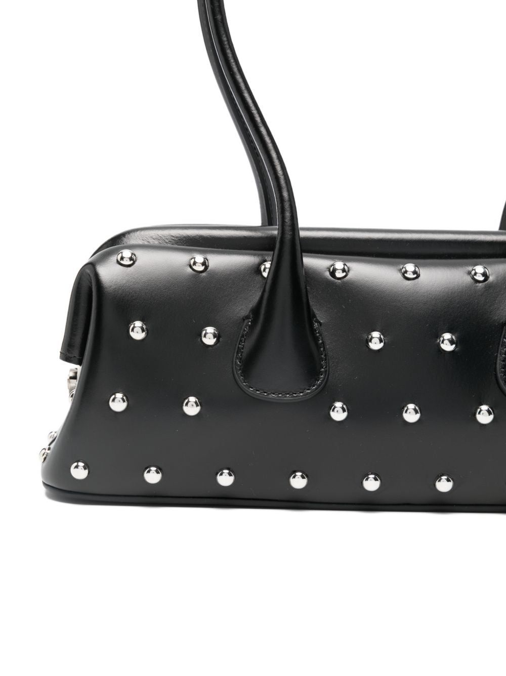 OSOI Borsa a mano mini in pelle lucida nera con borchie