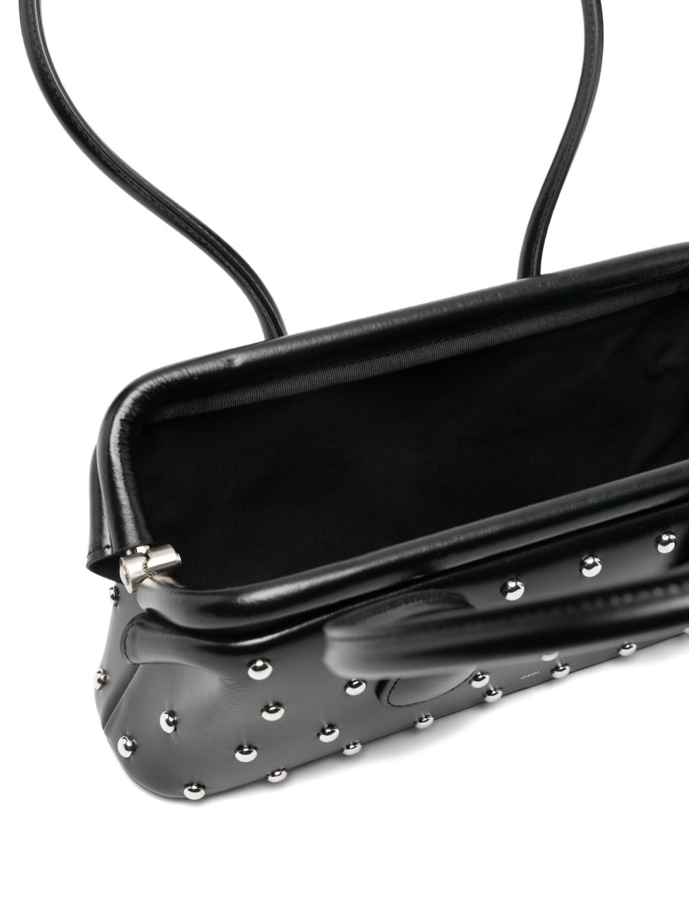 OSOI Borsa a mano mini in pelle lucida nera con borchie