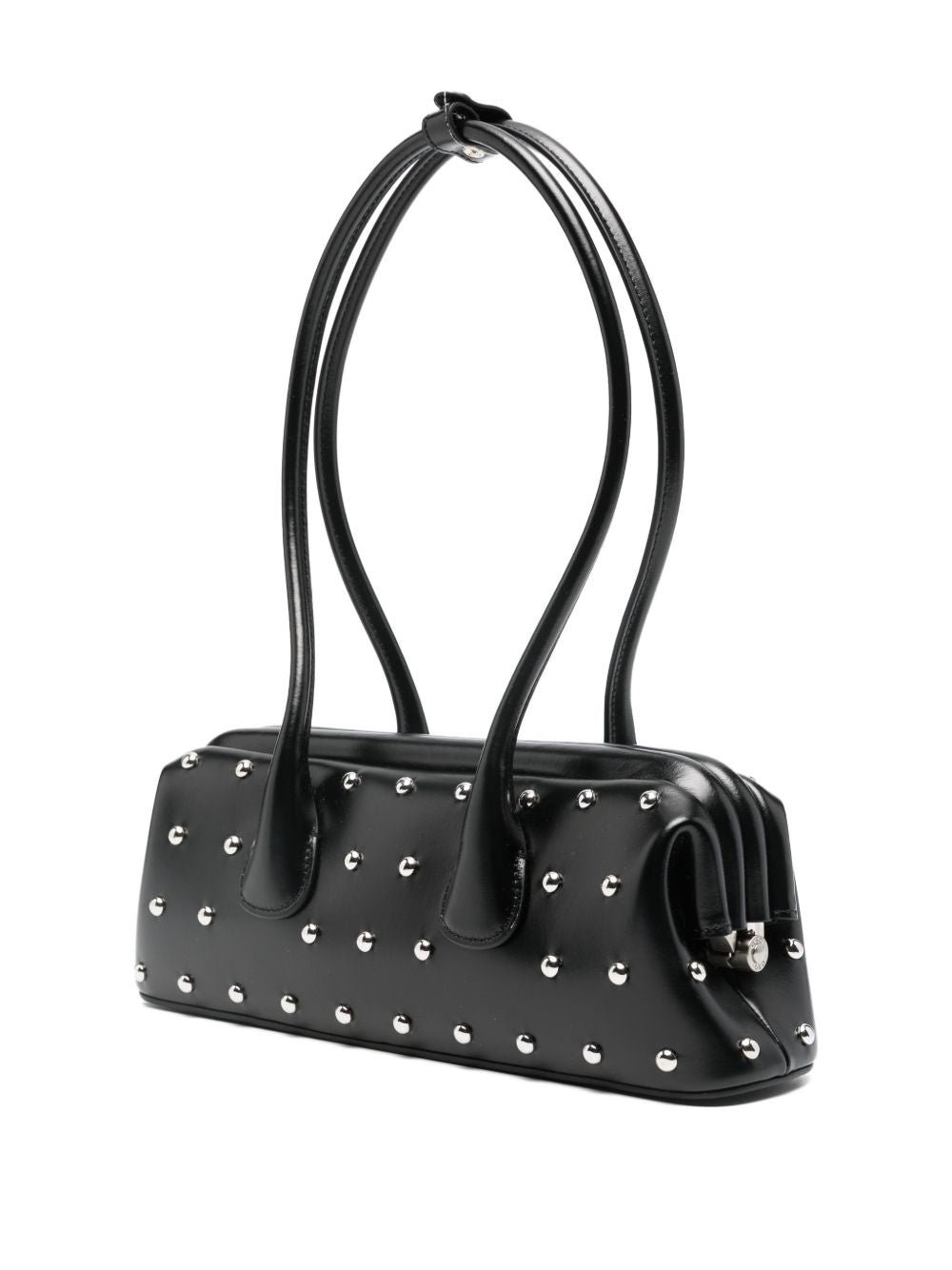 OSOI Borsa a mano mini in pelle lucida nera con borchie
