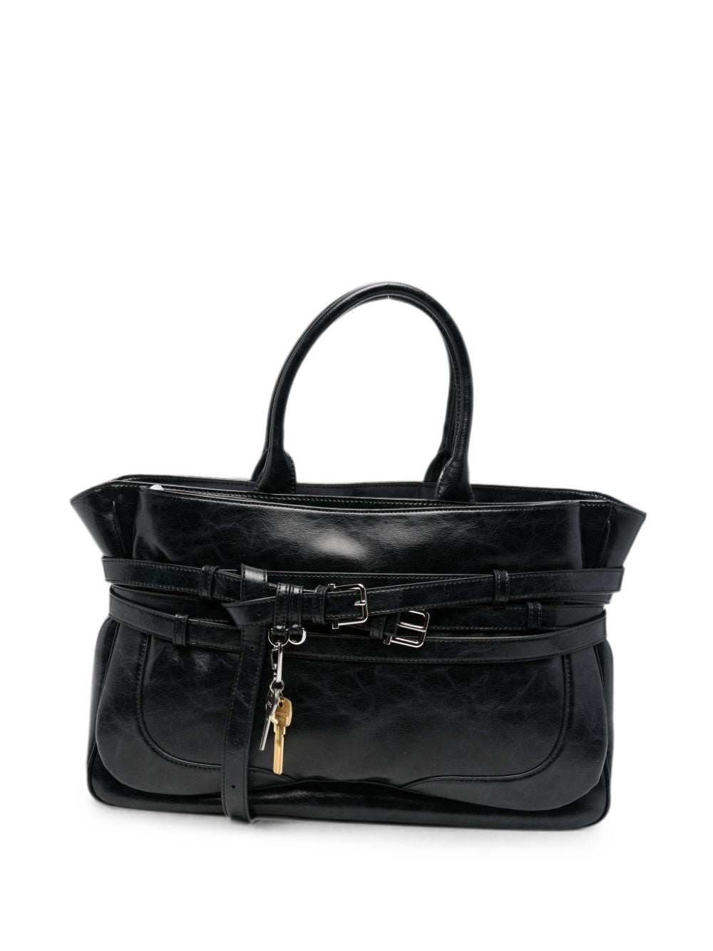 OSOI Tote Brocle in pelle lucida nera dal design contemporaneo