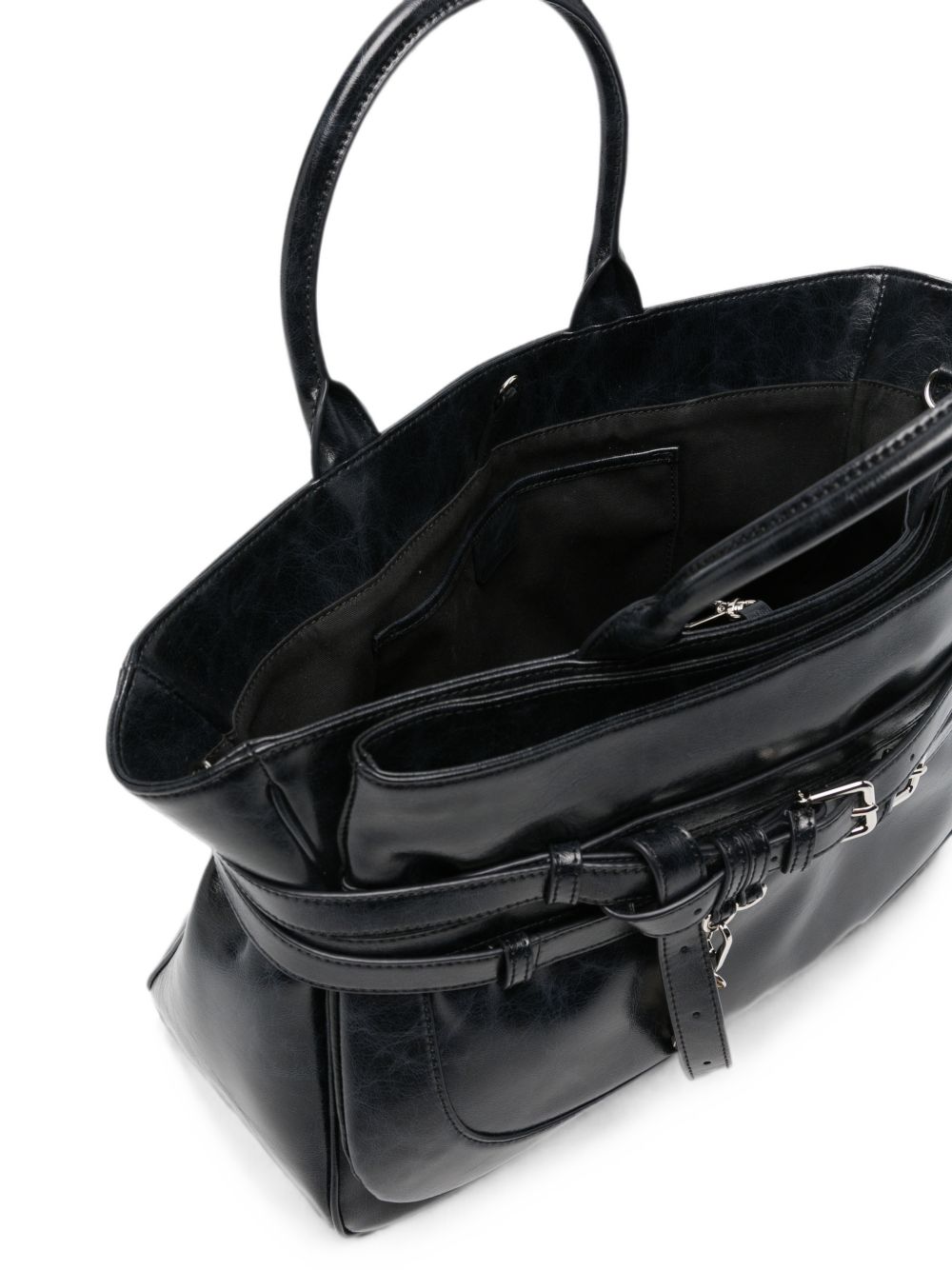OSOI Tote Brocle in pelle lucida nera dal design contemporaneo