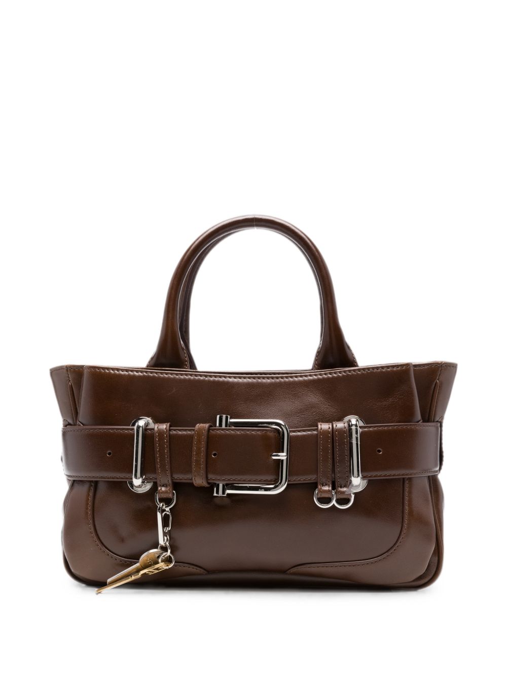OSOI Tote Bocle Mini in pelle lucida marrone dal design contemporaneo