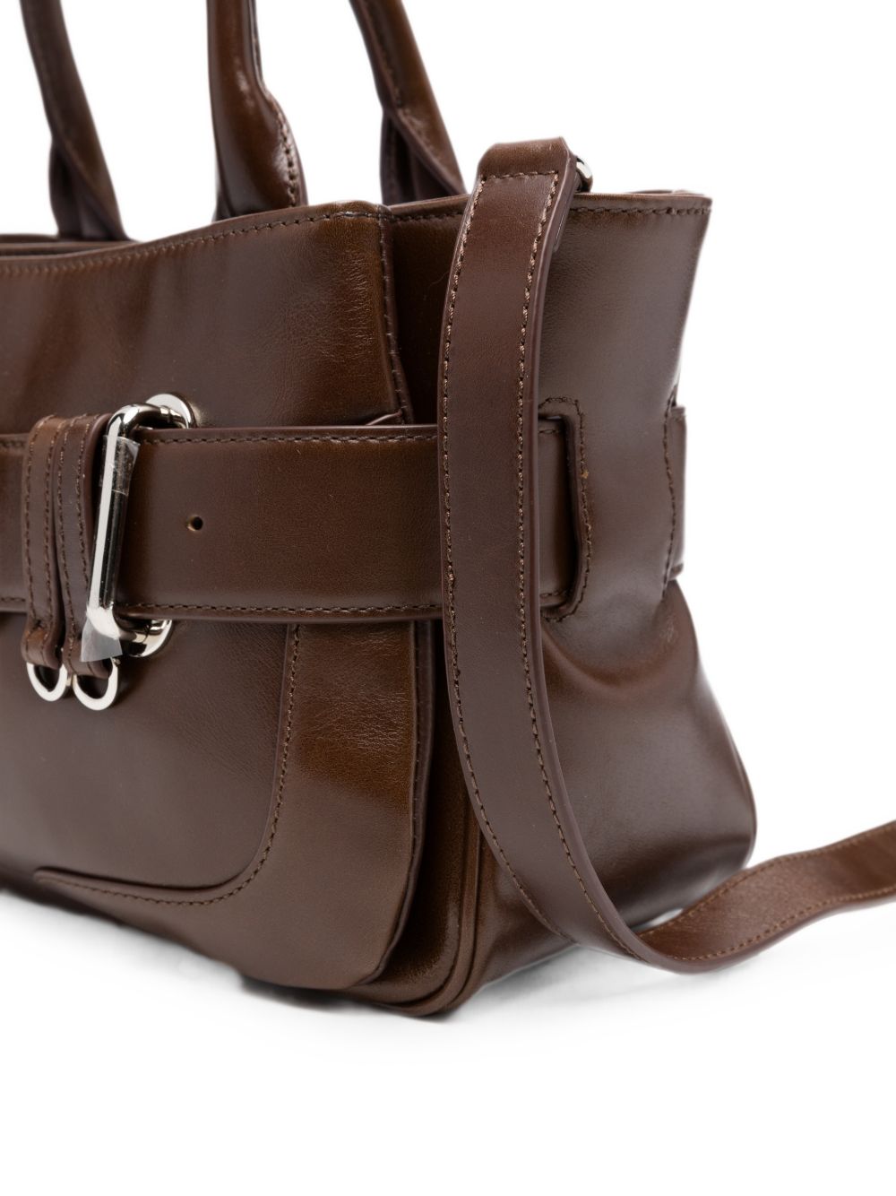 OSOI Tote Bocle Mini in pelle lucida marrone dal design contemporaneo