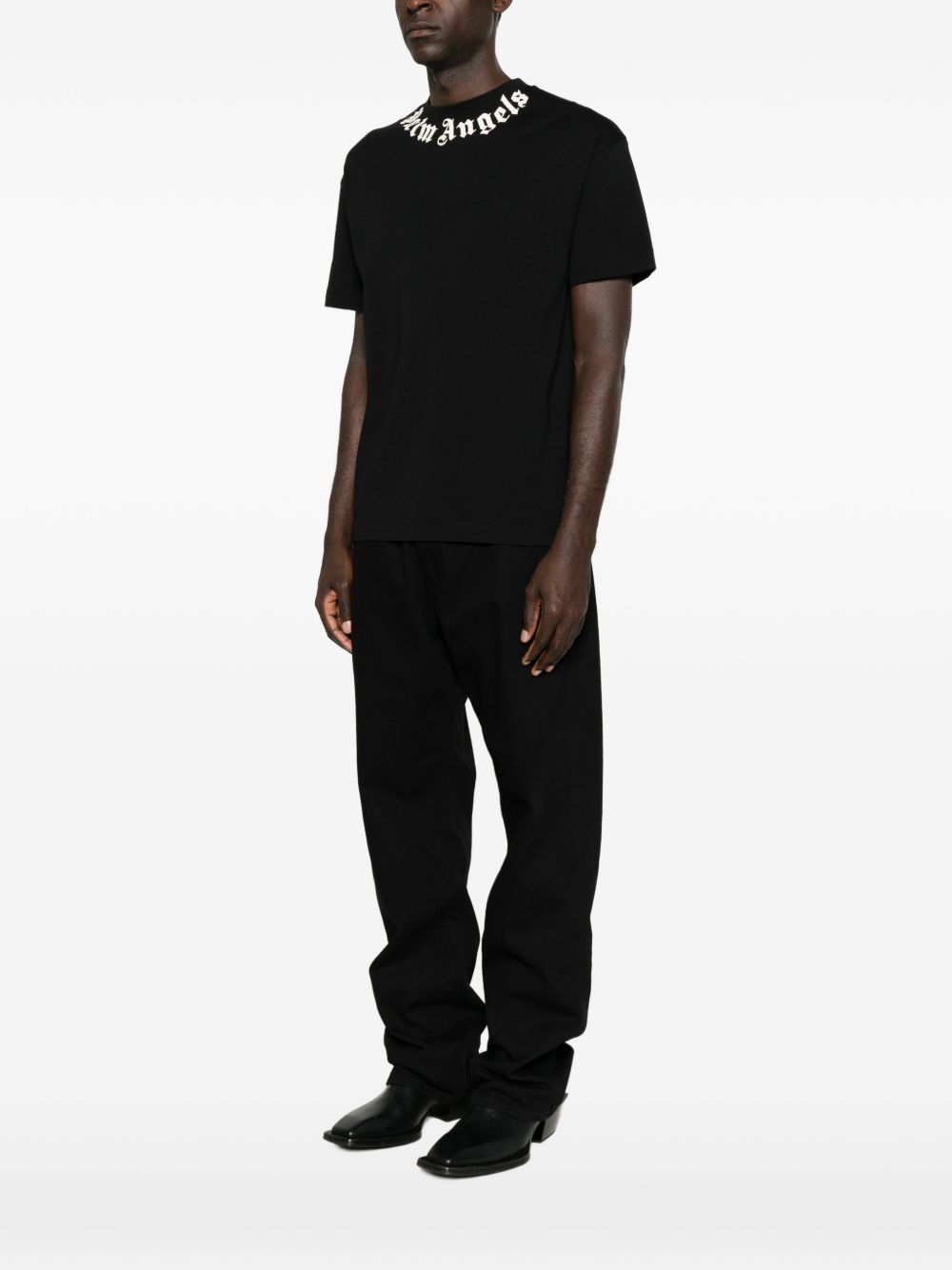 PALM ANGELS T-shirt girocollo a maniche corte con stampa logo nera