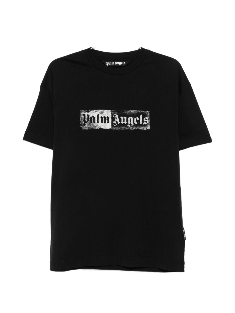 PALM ANGELS T-shirt girocollo nera a maniche corte con stampa tipografica bianca
