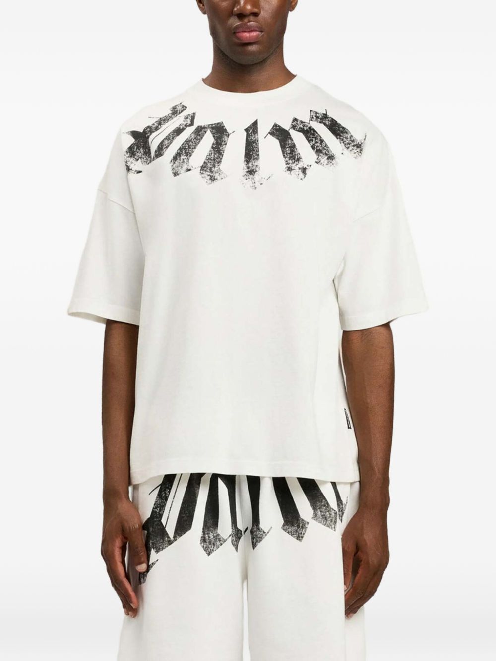 PALM ANGELS T-shirt bianca a maniche over 3/4 con stampa nera