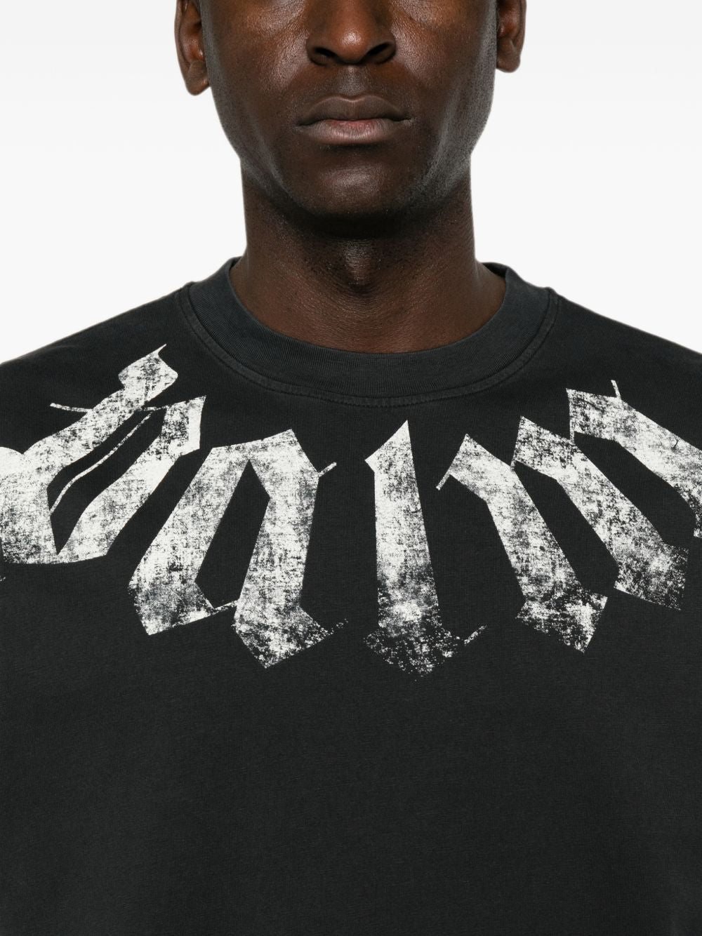 PALM ANGELS T-shirt nera a maniche over 3/4 con stampa bianca