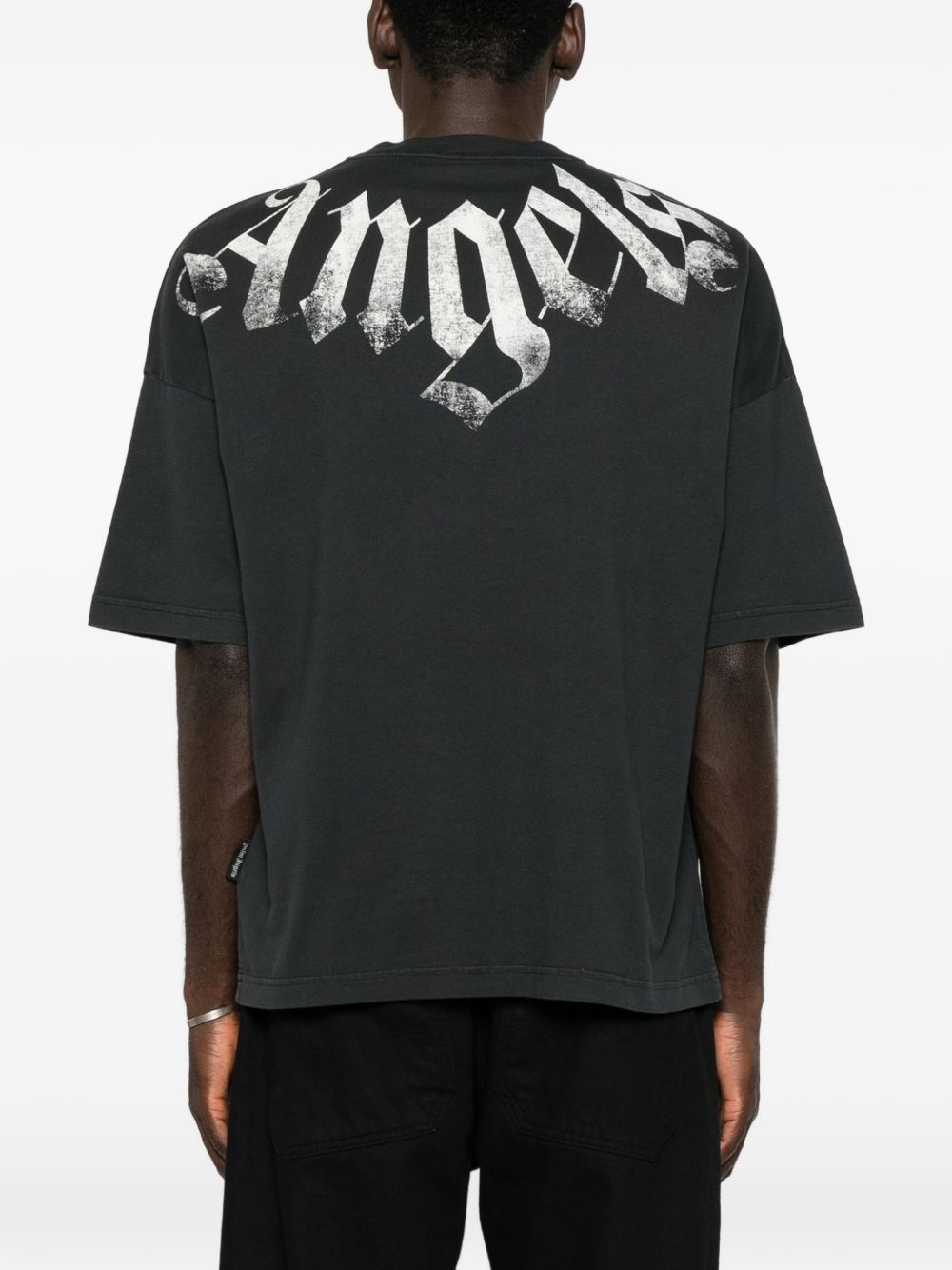 PALM ANGELS T-shirt nera a maniche over 3/4 con stampa bianca
