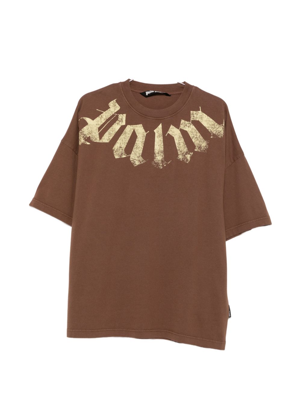 PALM ANGELS T-shirt marrone a maniche over 3/4 con stampa tipografica bianca