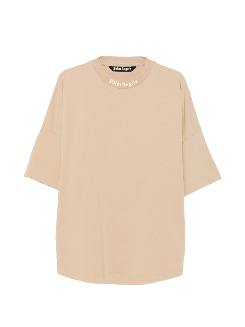 PALM ANGELS T-shirt minimal beige a maniche 3/4 con logo sul girocollo