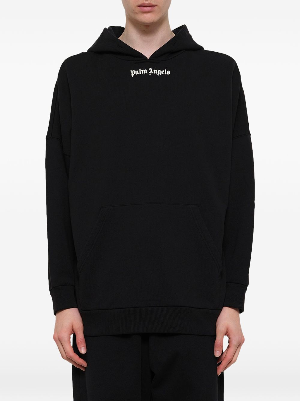 PALM ANGELS Felpa nera con cappuccio in cotone con logo