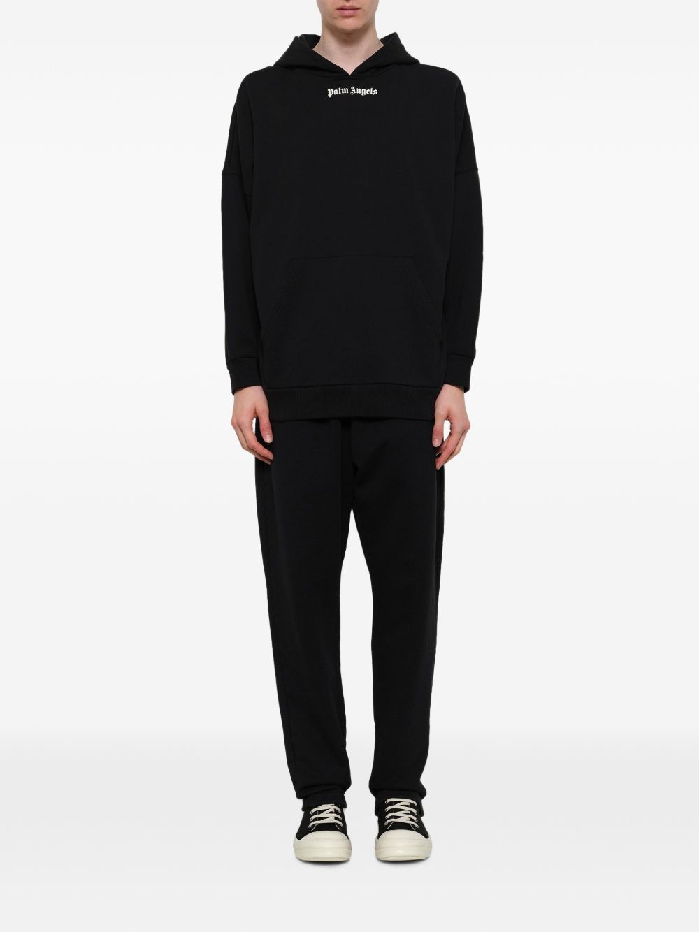 PALM ANGELS Felpa nera con cappuccio in cotone con logo