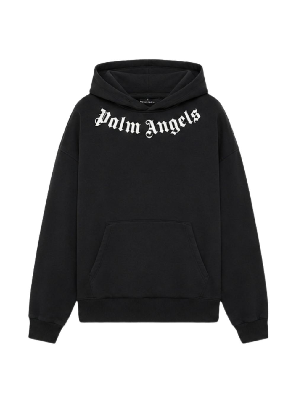 PALM ANGELS Felpa nera con cappuccio in cotone con logo grande
