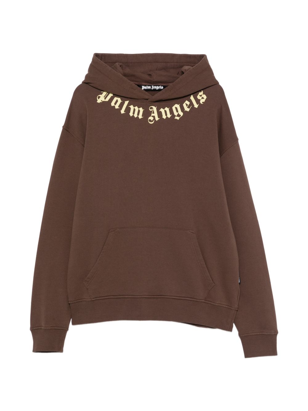 PALM ANGELS Felpa marrone con cappuccio in cotone con logo tipografico