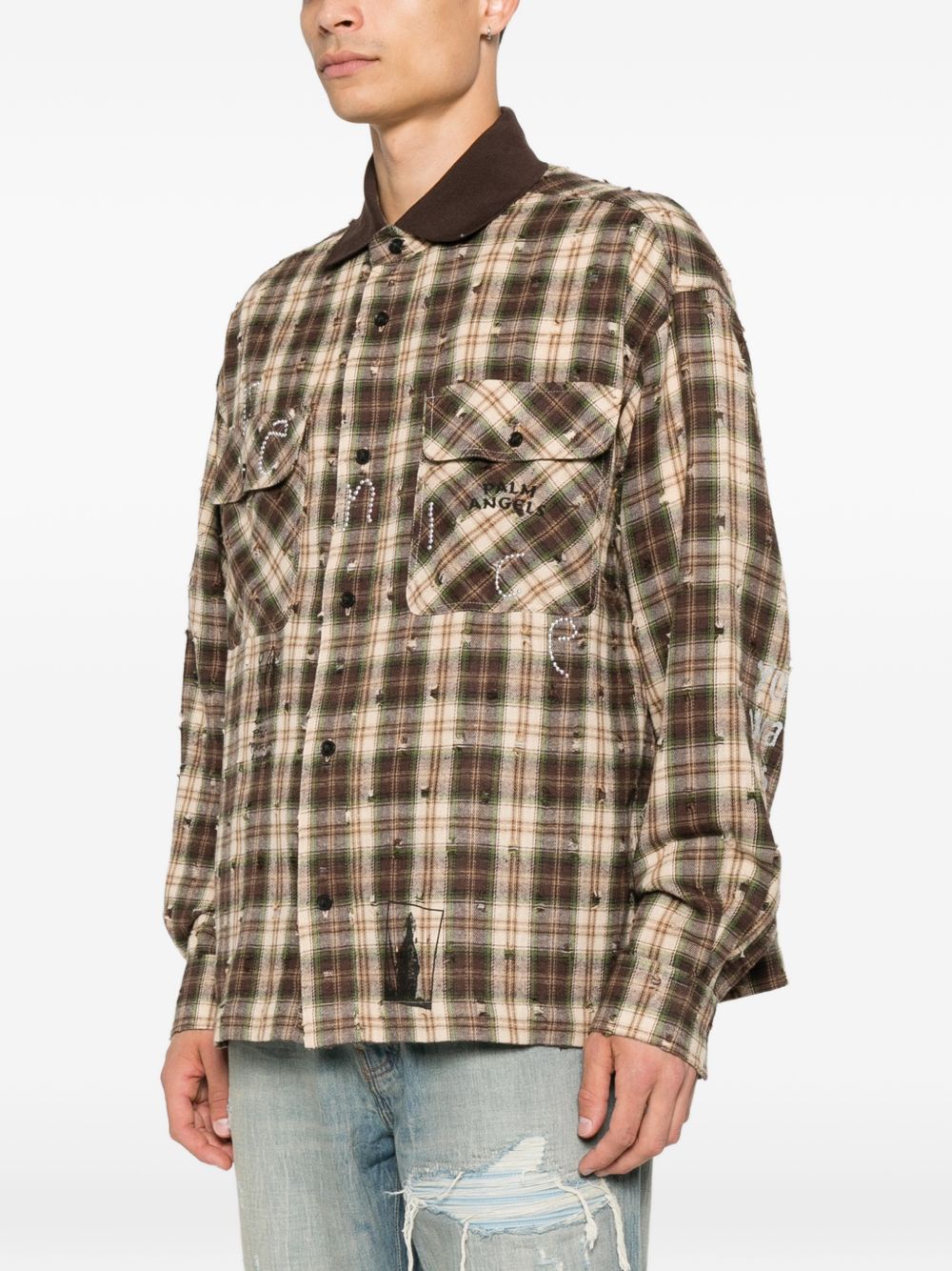 PALM ANGELS Camicia a quadretti multicolore con tasche sul petto