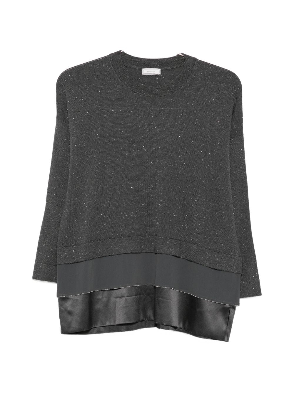 PESERICO Maglia girocollo grigia in lana con inserti in seta