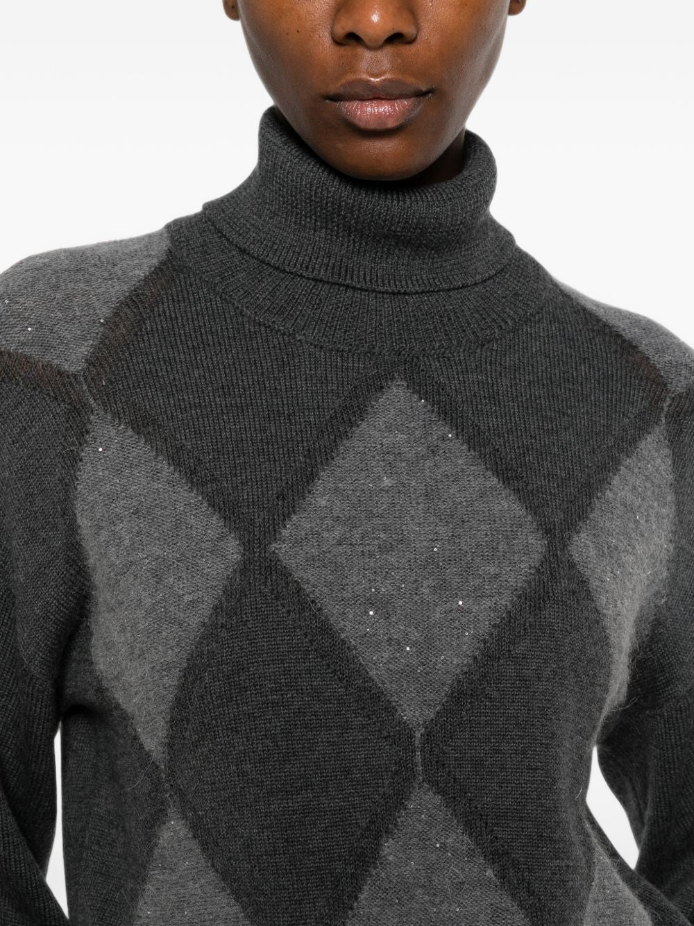 PESERICO Maglia in lana grigio antracite a collo alto con motivo a rombi