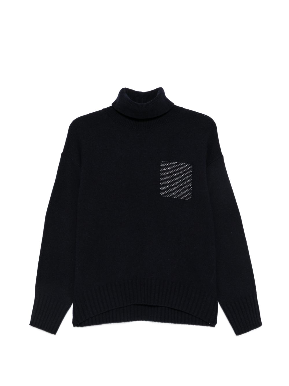PESERICO Maglia blu in lana a collo alto con strass sul petto