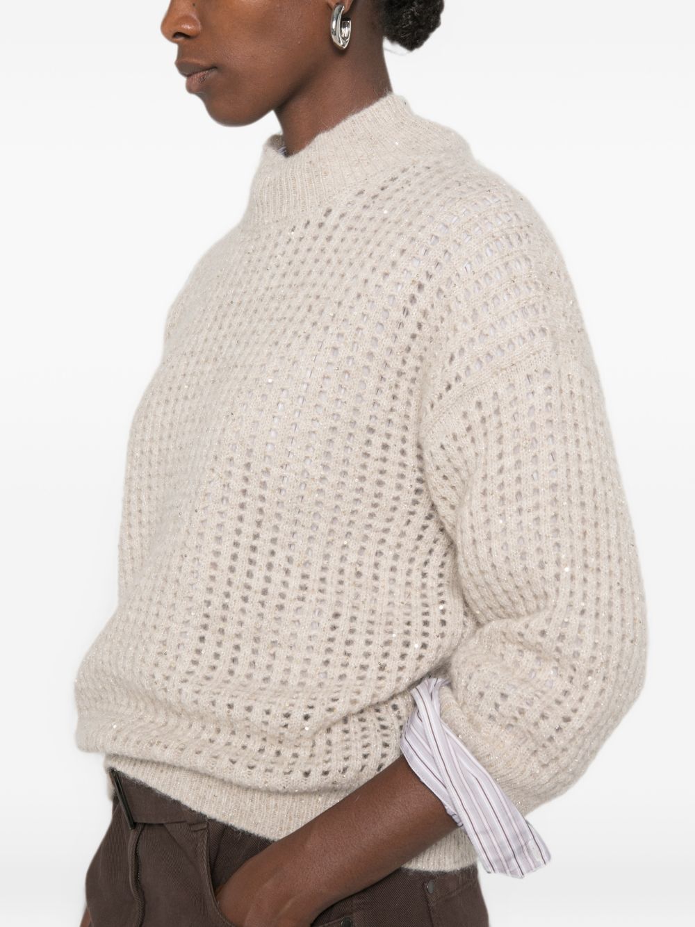PESERICO Maglia beige in lana a maglia larga con collo alto