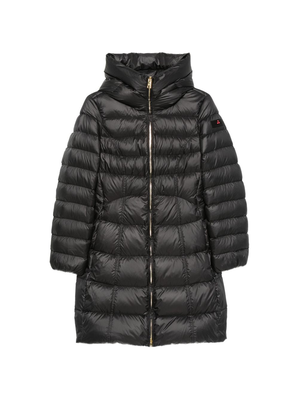 PEUTEREY Piumino lungo nero con zip e cappuccio