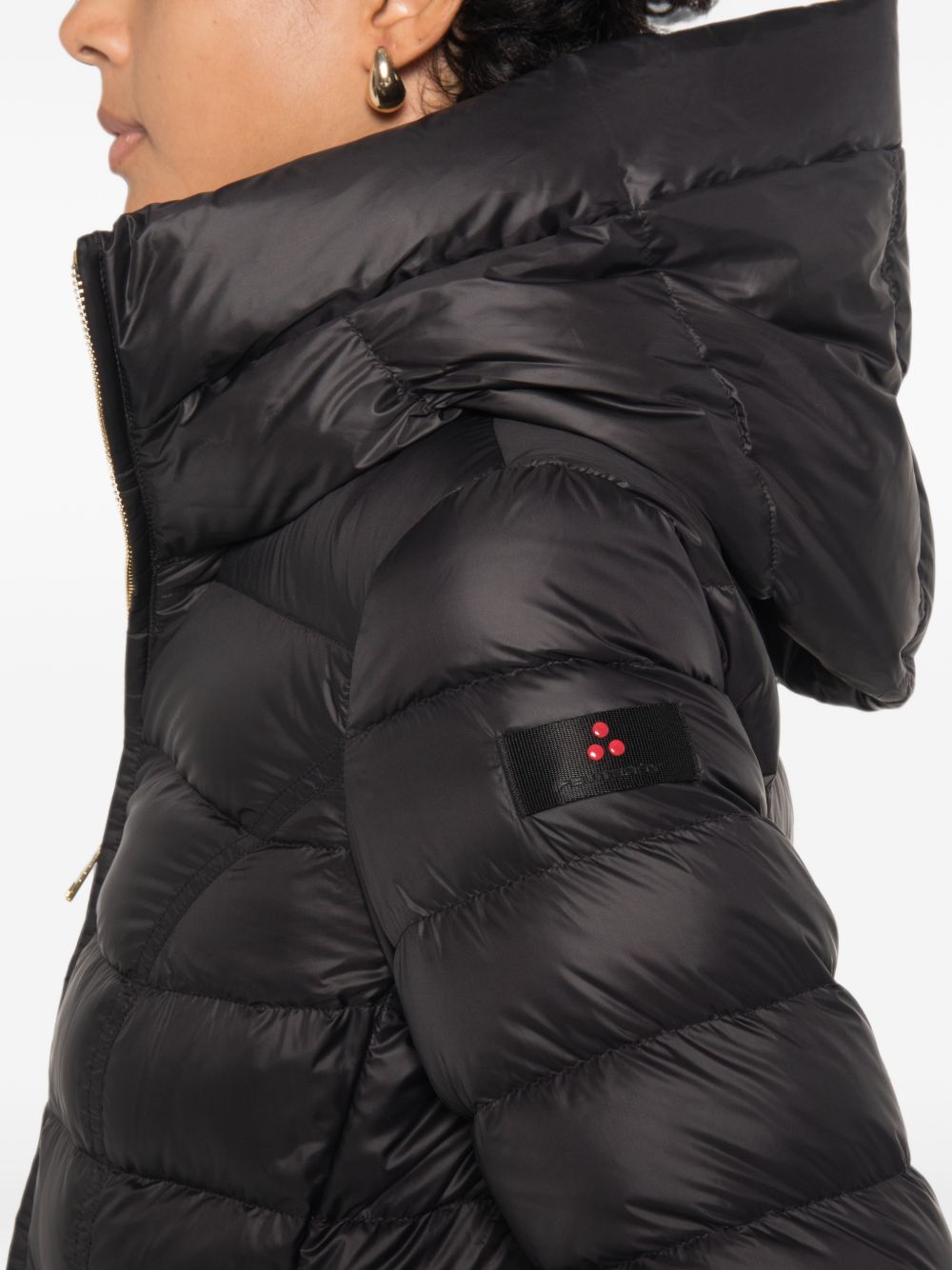 PEUTEREY Piumino lungo nero con zip e cappuccio