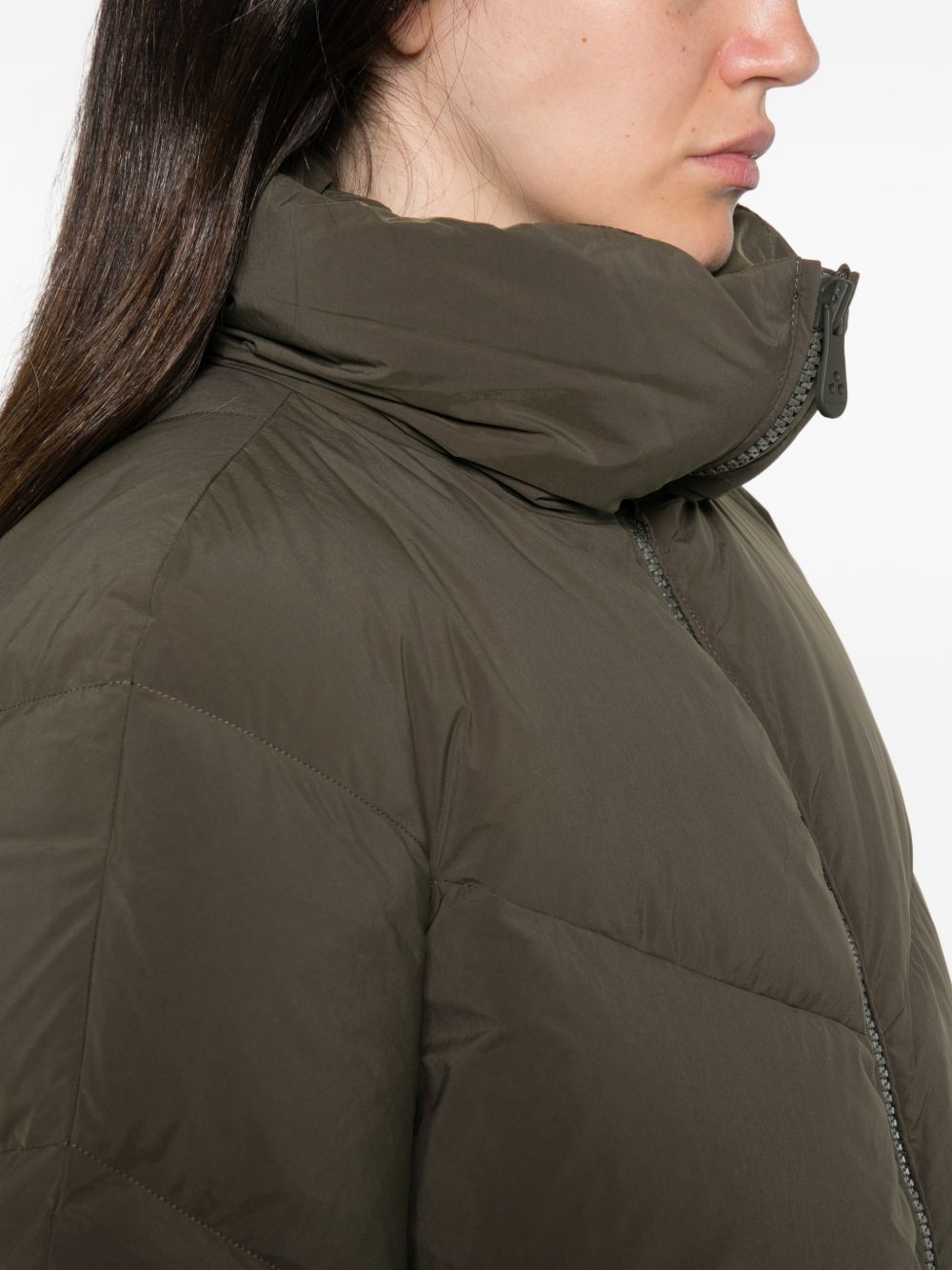 PEUTEREY Piumino lungo verde con zip e collo in ecopelliccia