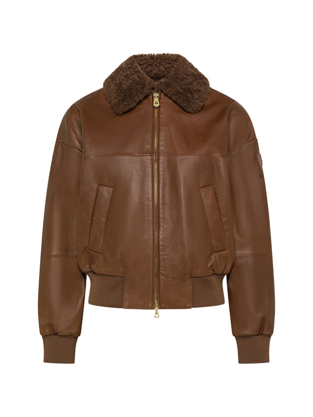PEUTEREY Giacca in pelle color cuoio con zip e colletto
