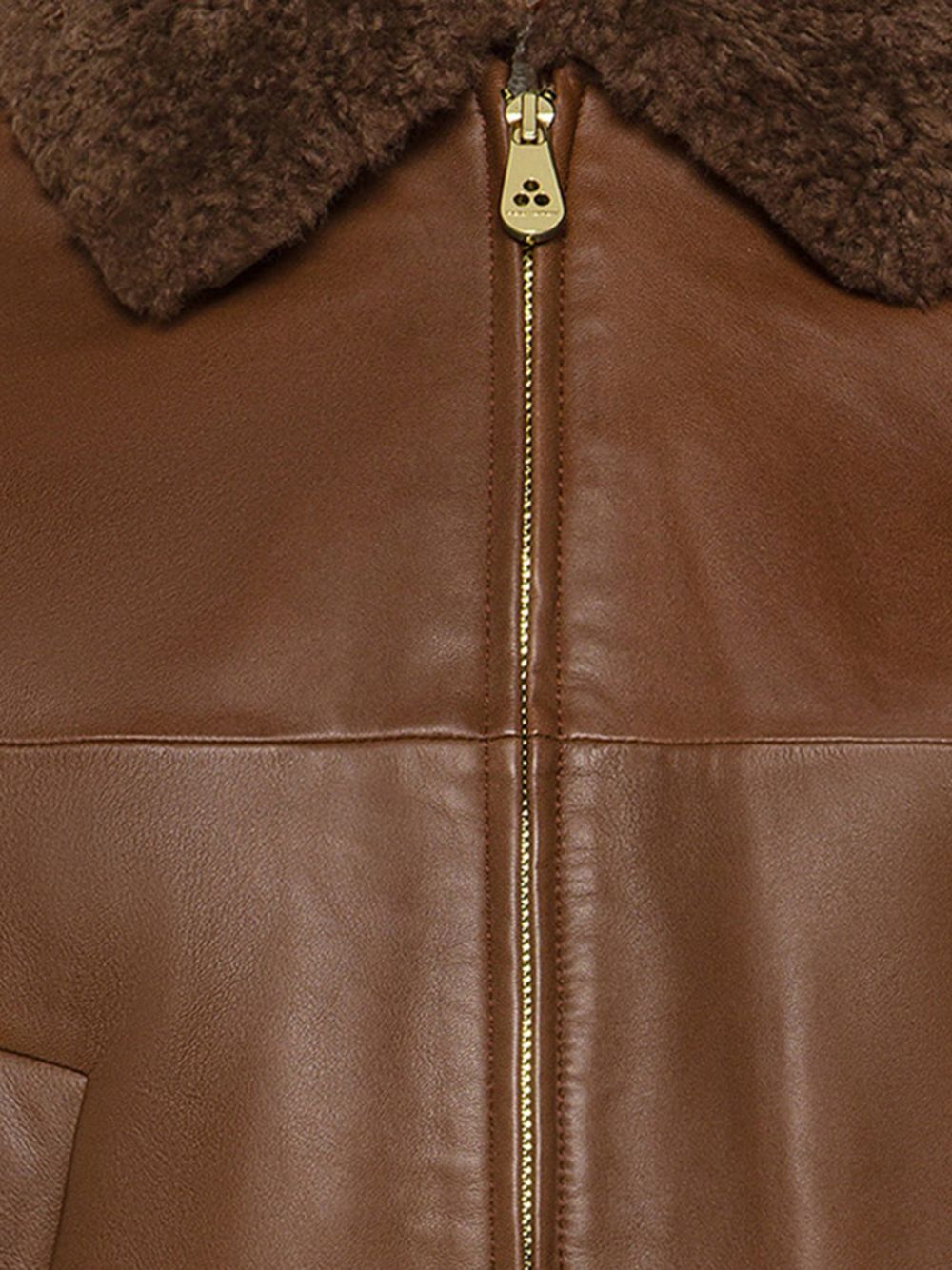 PEUTEREY Giacca in pelle color cuoio con zip e colletto