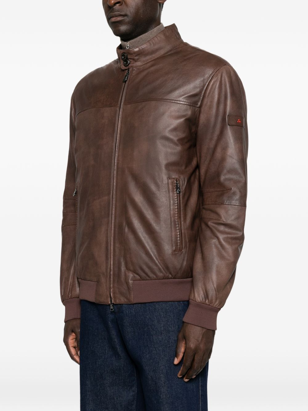 PEUTEREY Giacca in pelle marrone Fionia con tasche