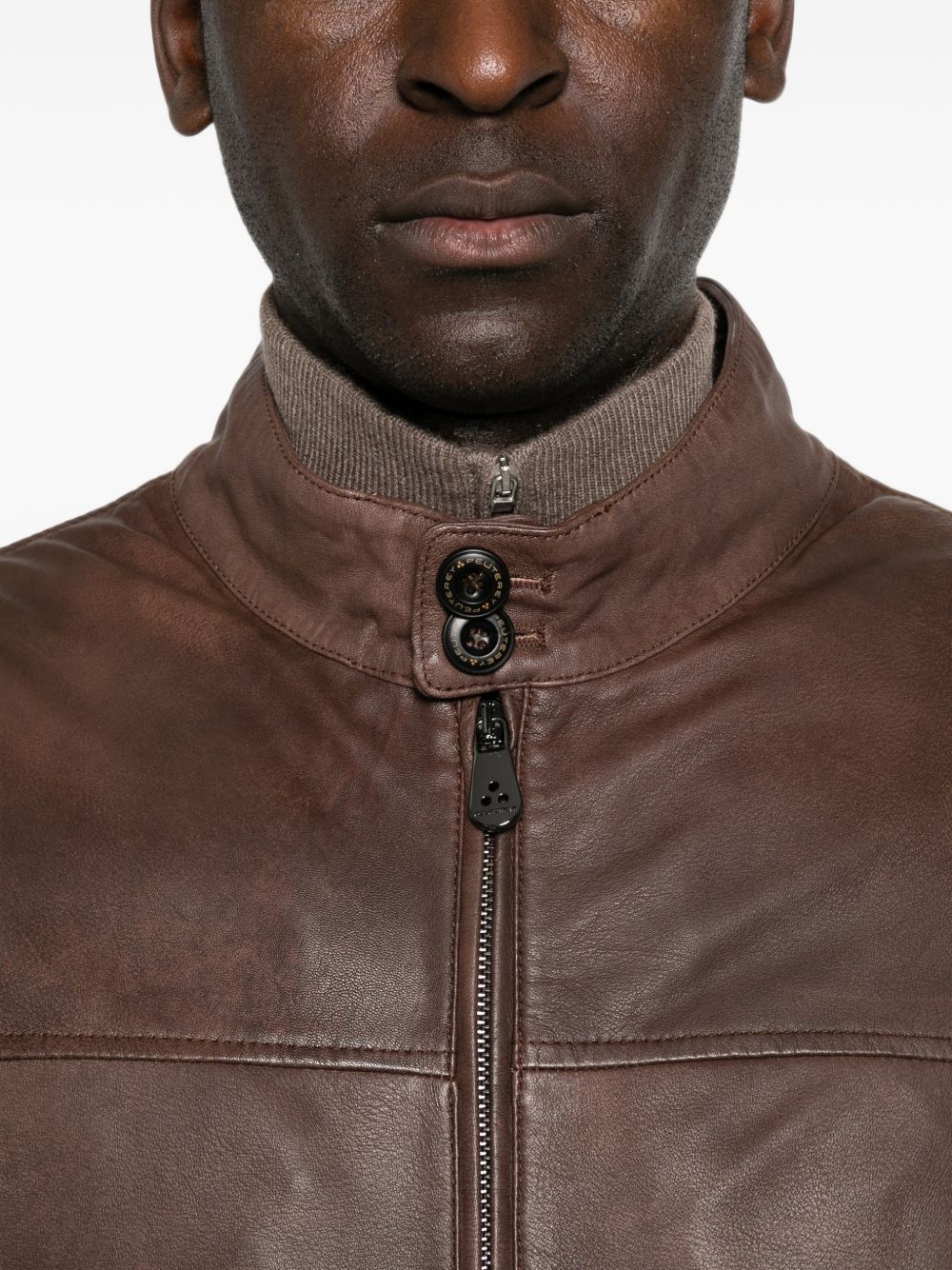 PEUTEREY Giacca in pelle marrone Fionia con tasche