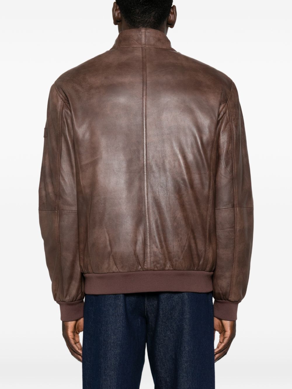 PEUTEREY Giacca in pelle marrone Fionia con tasche