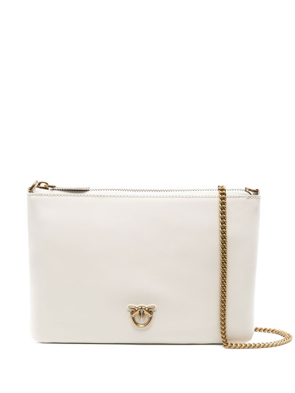 PINKO Borsa Flat Classic avorio in pelle con dettagli oro