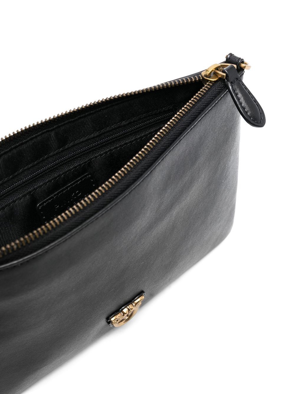 PINKO Borsa Flat Classic nera in pelle con dettagli oro