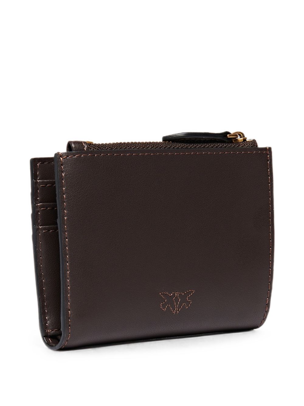 PINKO Portafoglio Multi Purpose in pelle marrone con bottone e zip