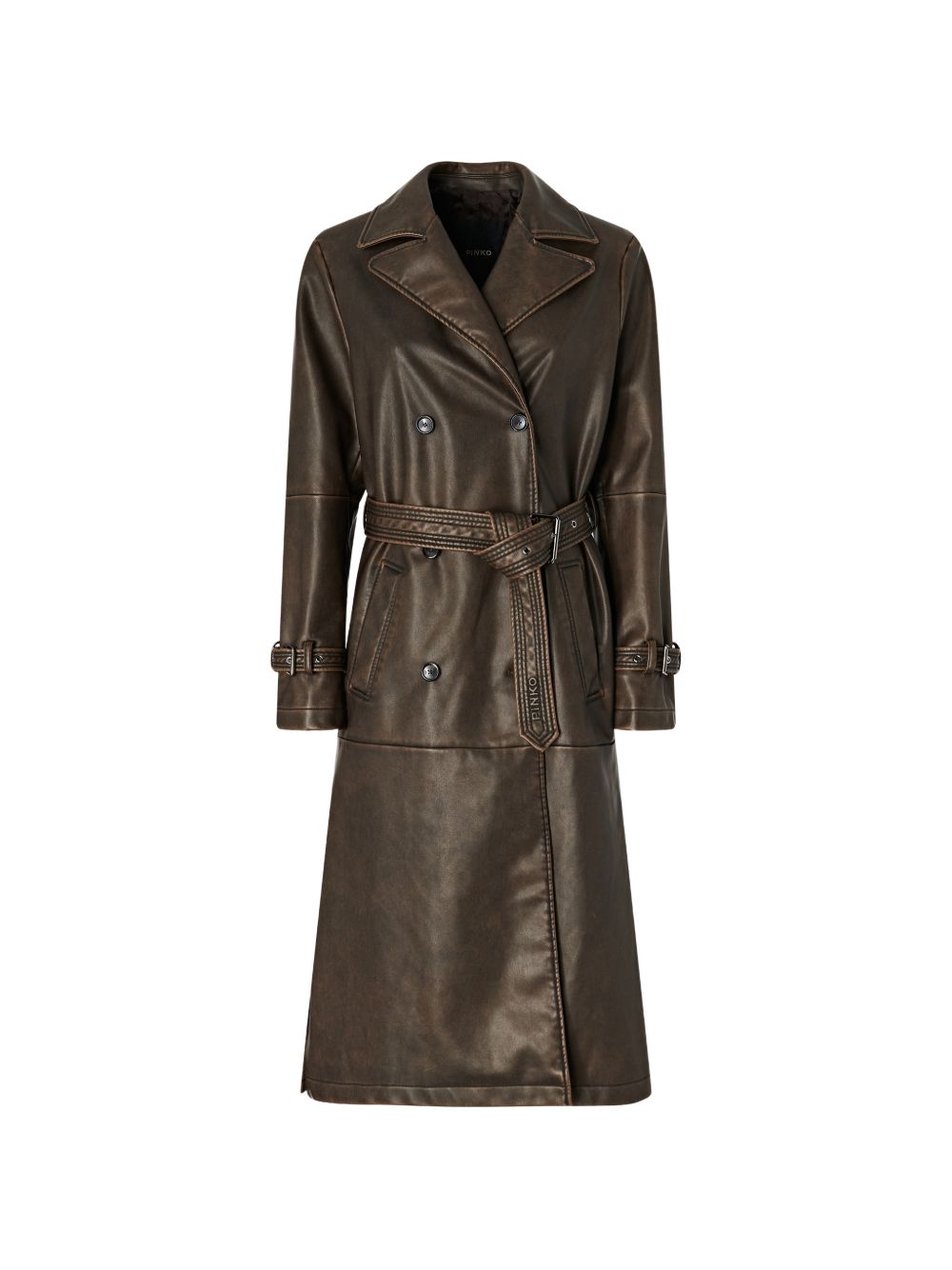 PINKO Trench in ecopelle marrone Tamerice con cintura in vita