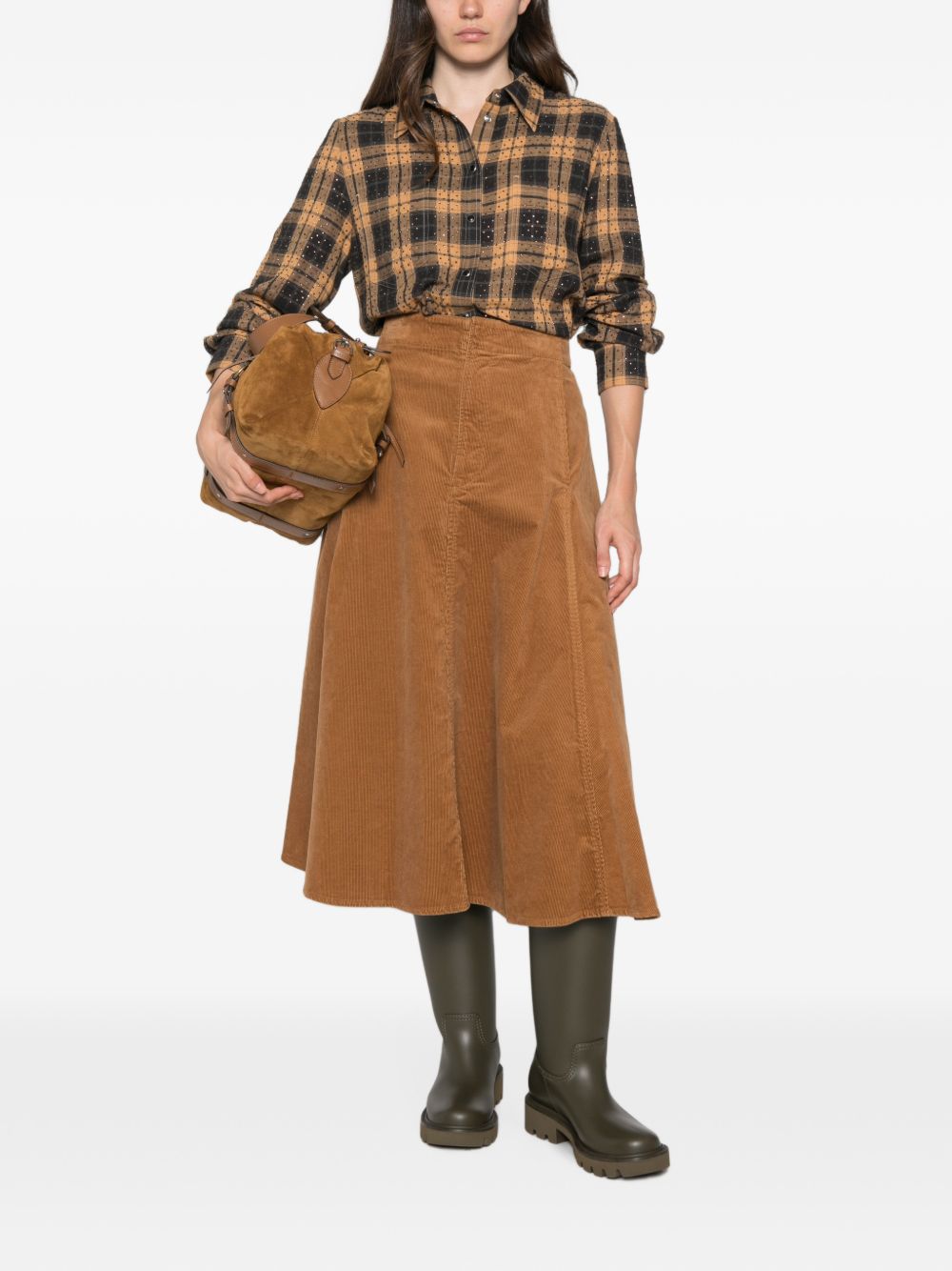 PINKO Camicia a quadretti marroni e arancioni Barbellino