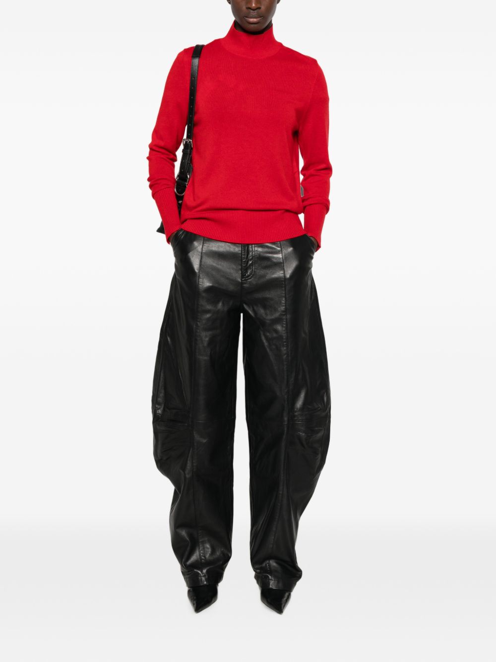 PINKO Maglia in lana a collo alto rossa Nizza con dettaglio cut-out