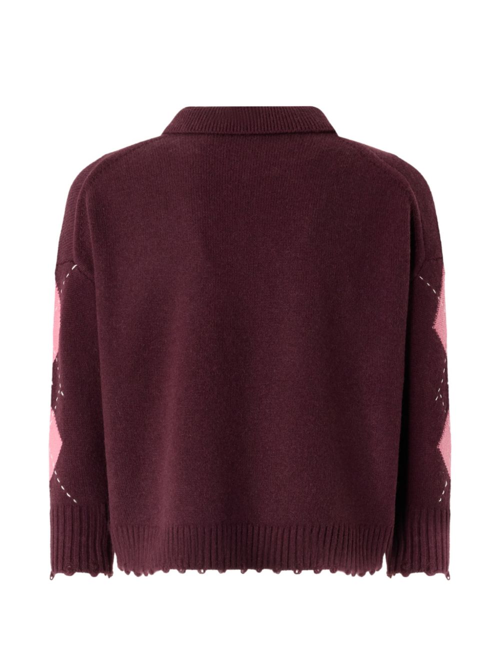 PINKO Maglia corta in lana Cork bordeaux a rombi rosa