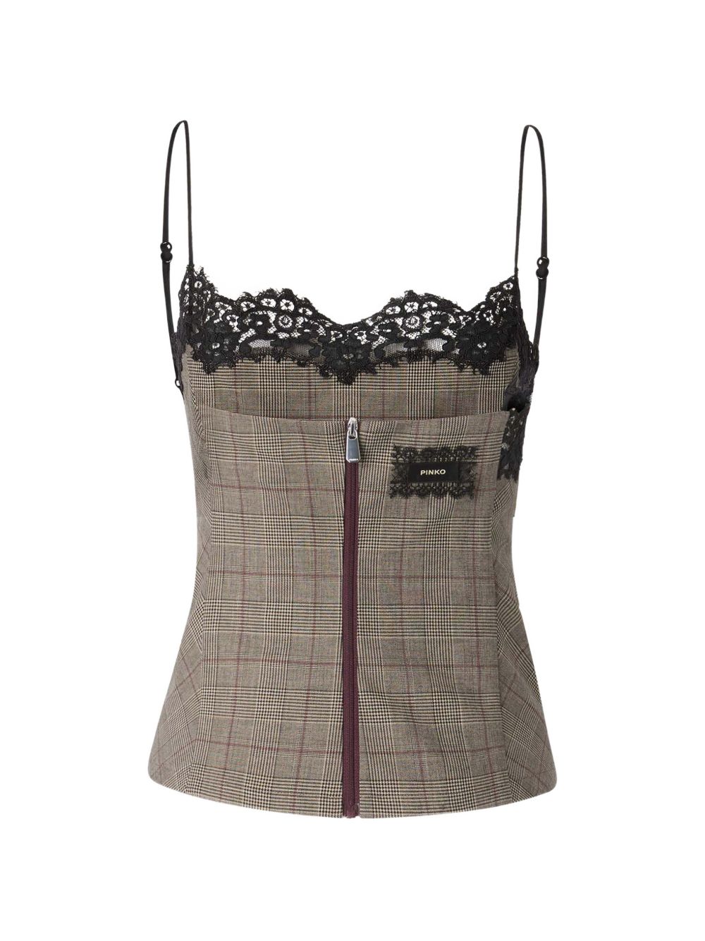 PINKO Top in tartan Telipogon con pizzo sul petto