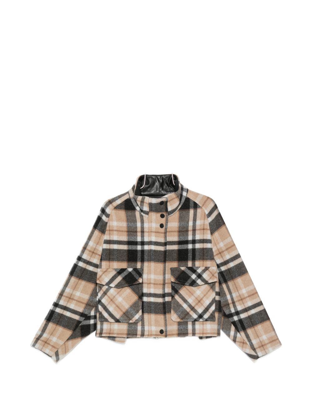 PINKO Cappotto corto Campanula in tartan beige e antracite