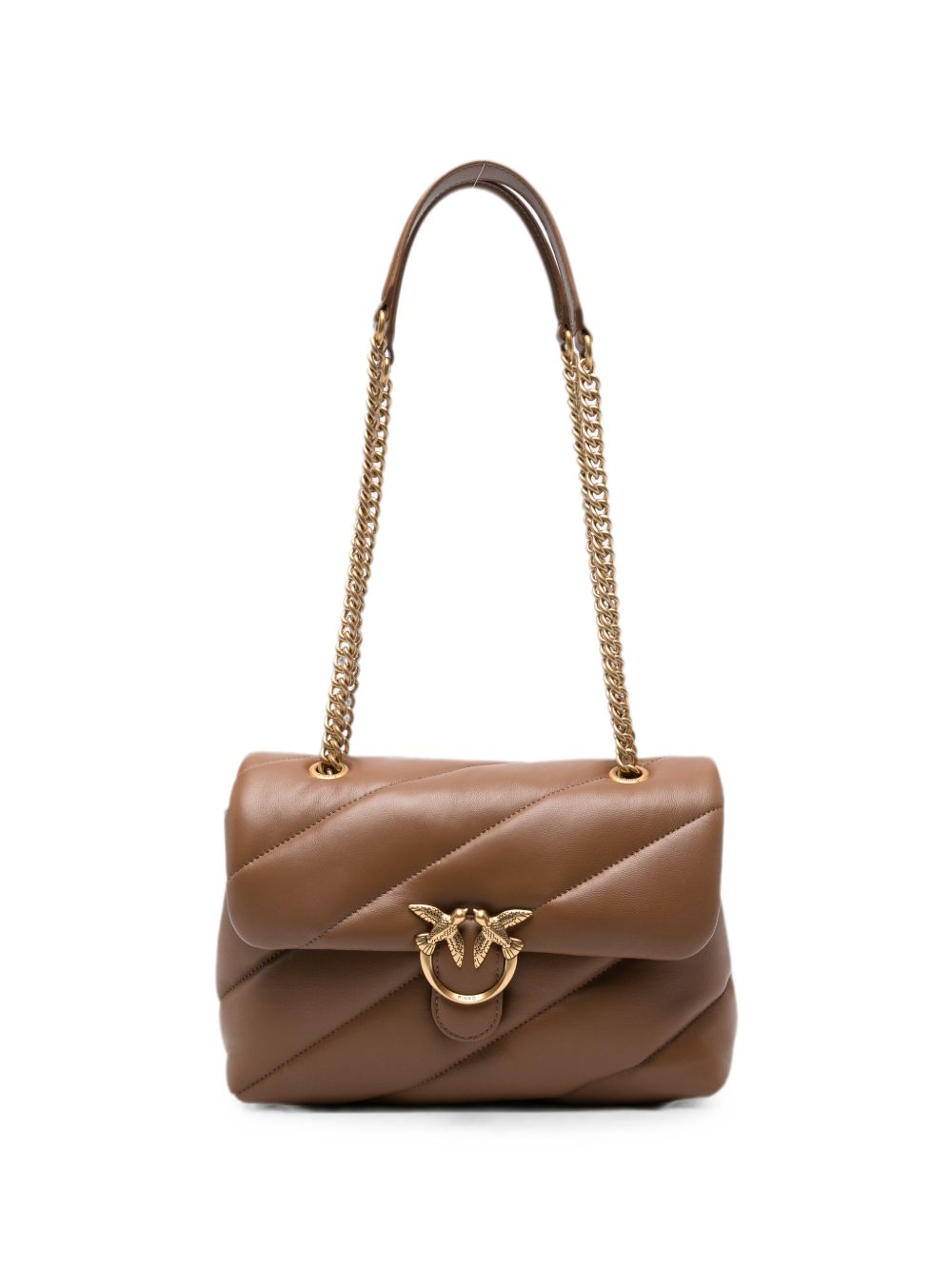 PINKO Borsa color nocciola Love Puff Classic trapuntata con fibbia dorata