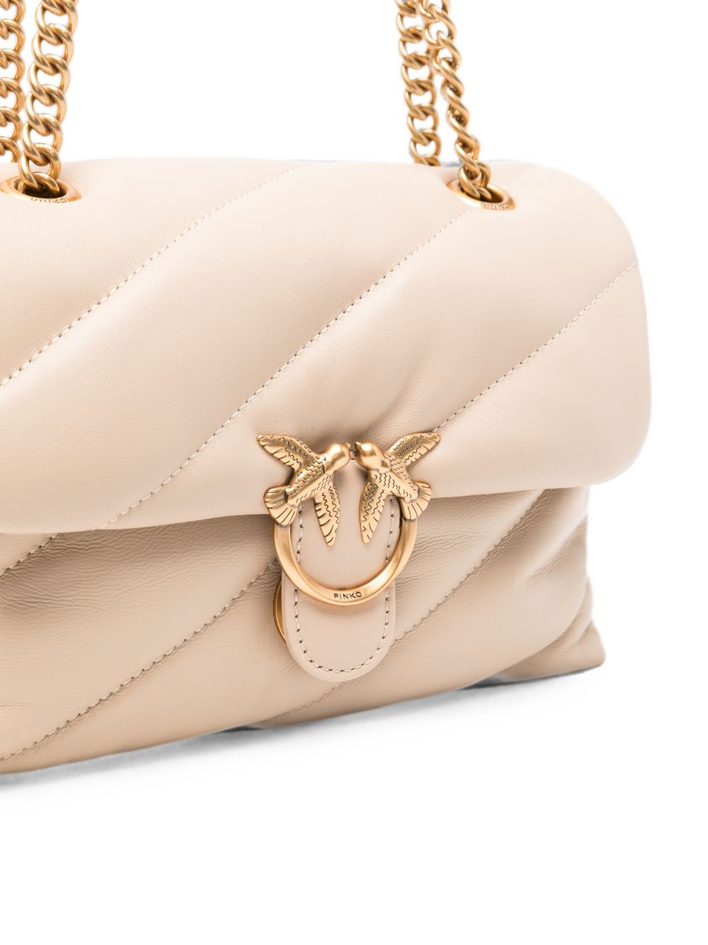 PINKO Borsa beige chiaro Love Puff Mini trapuntata con fibbia dorata