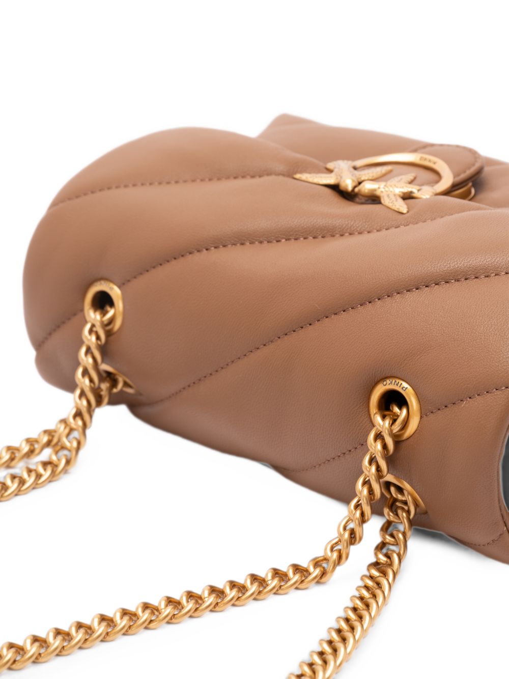 PINKO Borsa marrone nocciola Love Puff Mini trapuntata con fibbia dorata