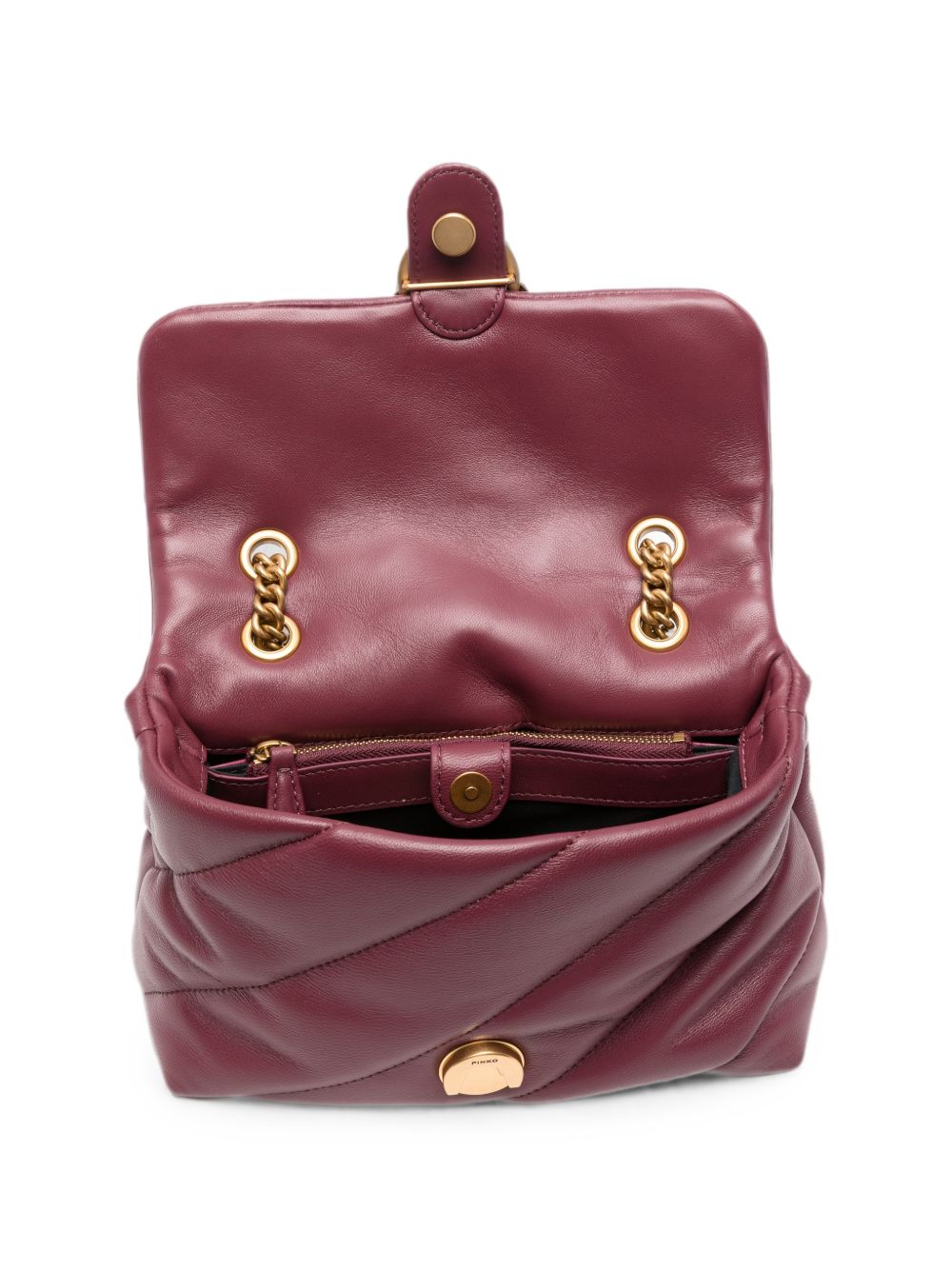 PINKO Borsa rosso vinaccia Love Puff Mini trapuntata con fibbia dorata