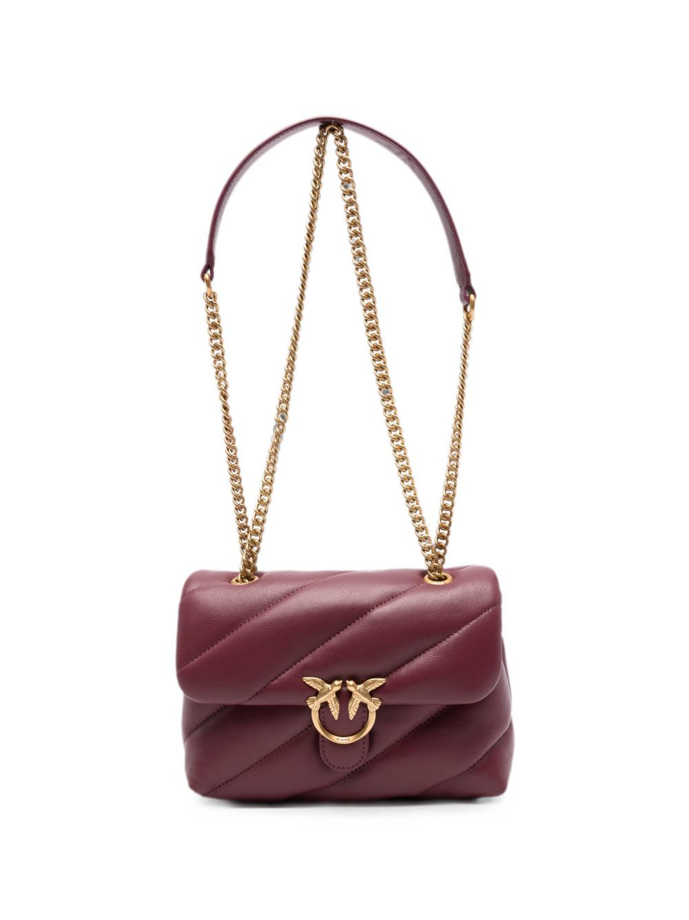 PINKO Borsa rosso vinaccia Love Puff Mini trapuntata con fibbia dorata