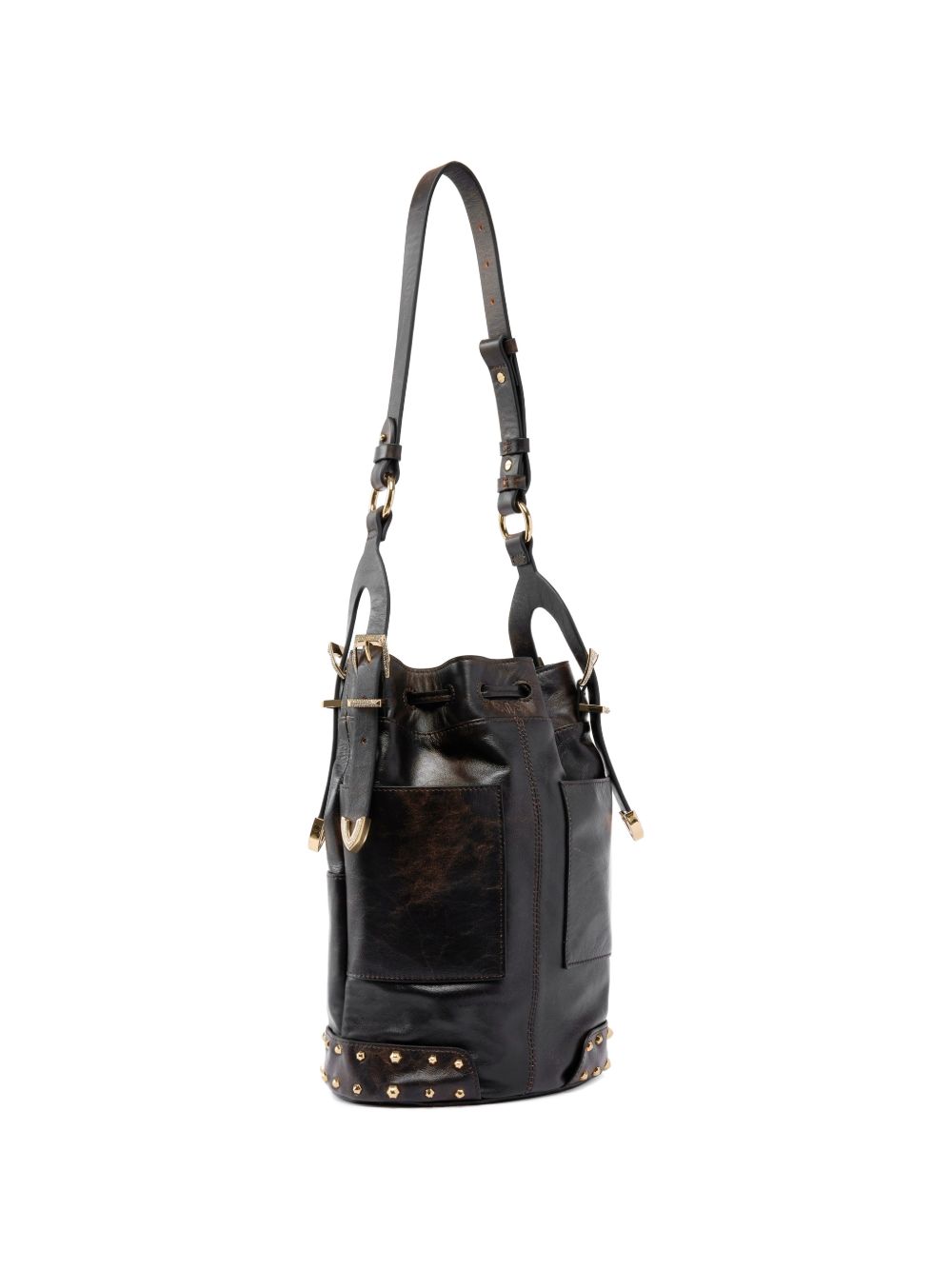 PINKO Borsa a secchiello Bucket Mini in pelle con borchie dorate