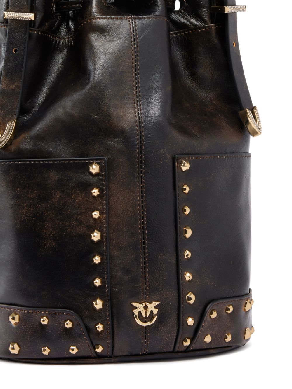 PINKO Borsa a secchiello Bucket Mini in pelle con borchie dorate