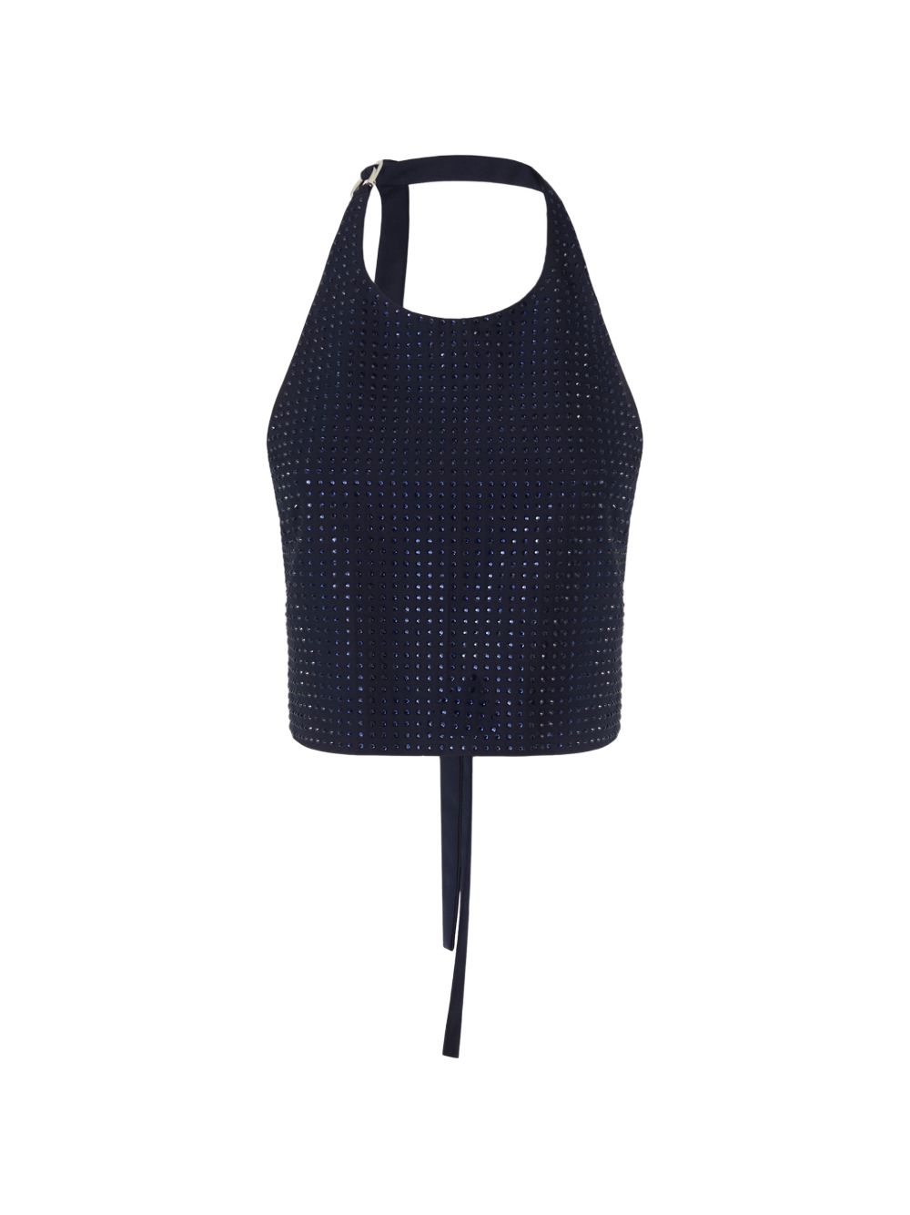 PINKO Top blu Arbaia con strass tono su tono e lacci al collo e sulla schiena
